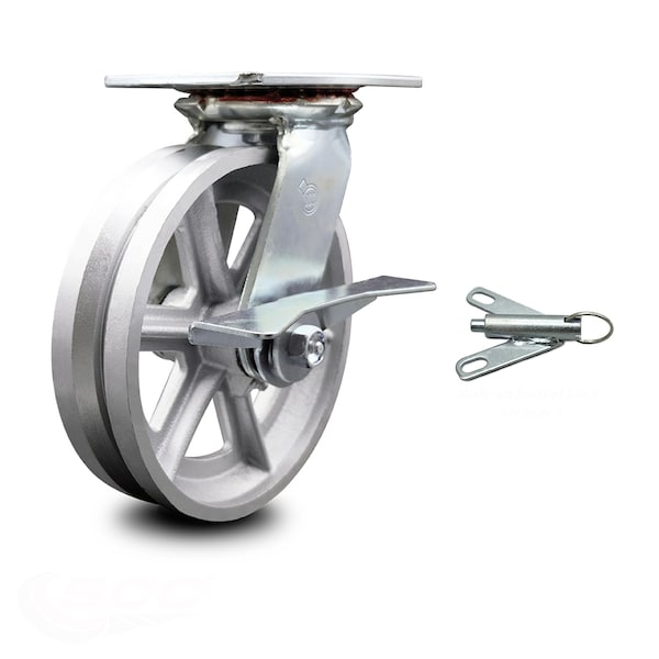 8 Inch V Groove Semi Steel Caster with Ball Bearing and Brake/Swivel Lock SCC